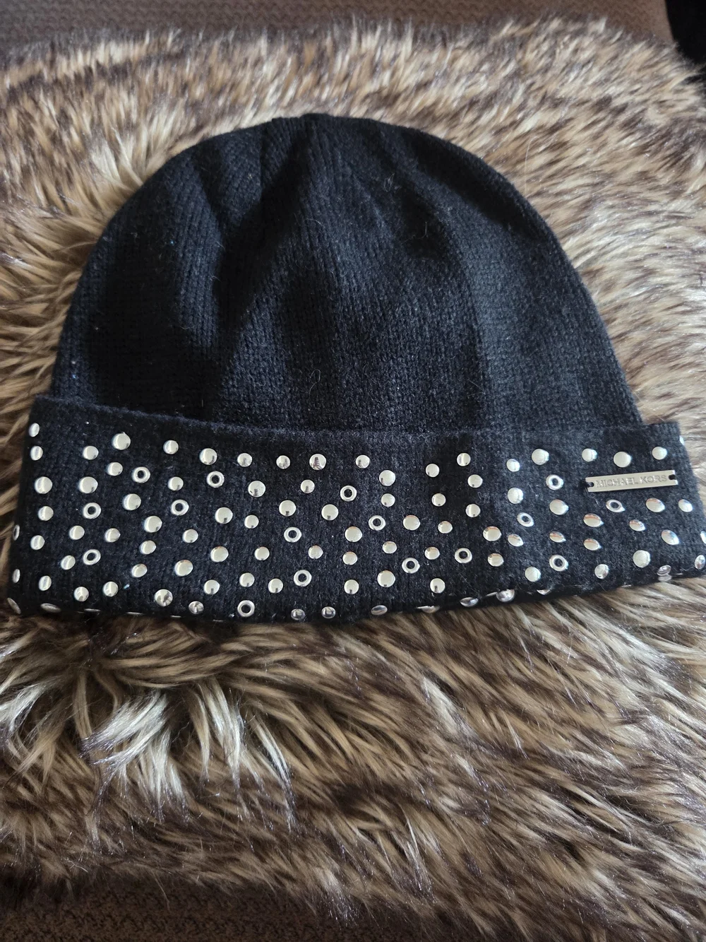Michael Kors Black Studded Knit Beanie